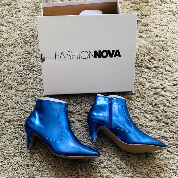 Fashion Nova Shoes - FashionNova// Blue metallic booties size 7